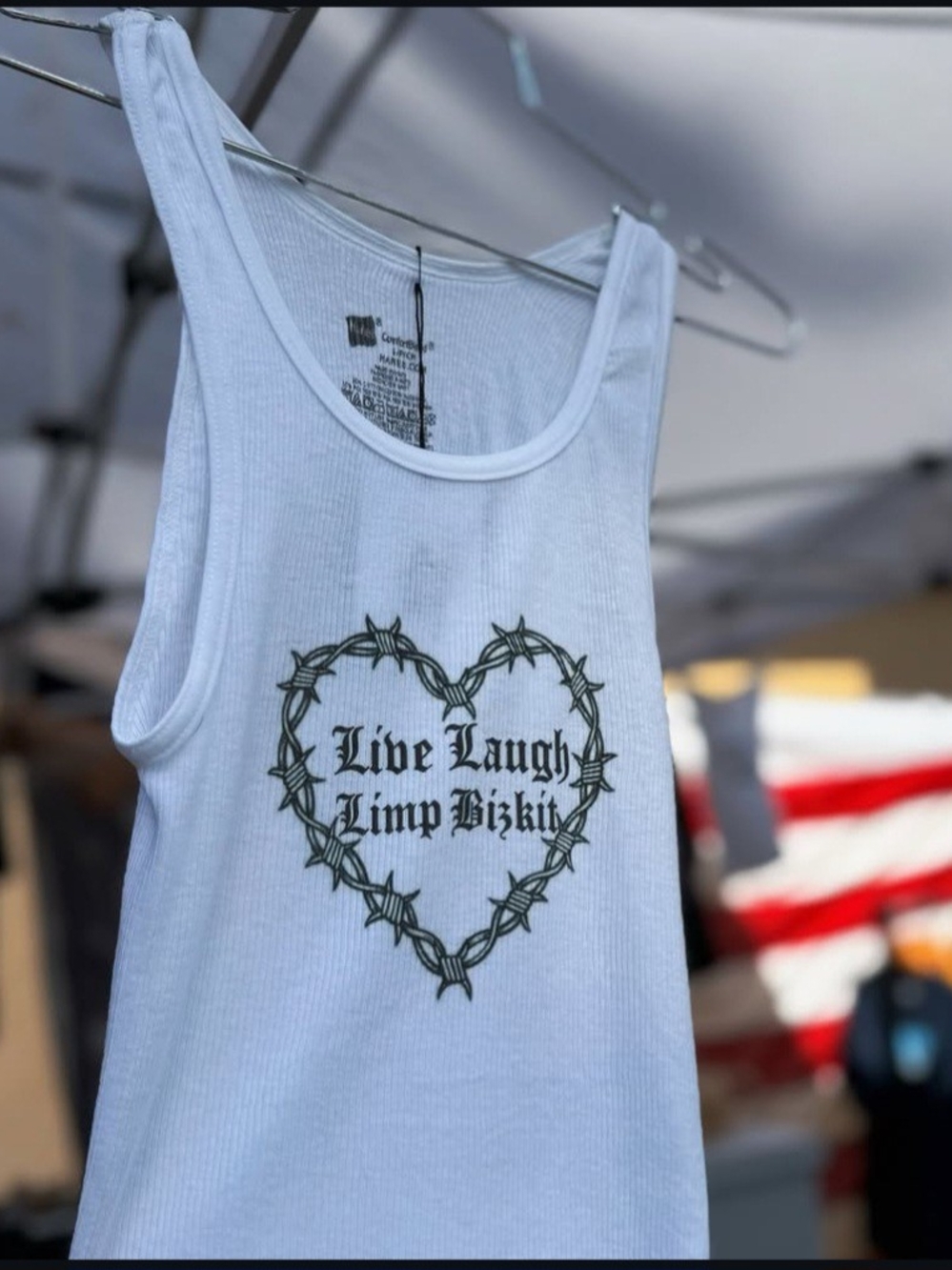 Live Laugh Limp Bizkit Ribbed Tank with Barbed-Wire Heart Graphic